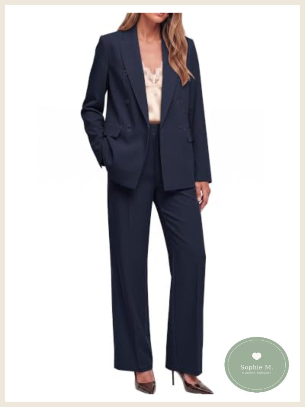 2 Piece Pantsuit Set Women Double Breasted Wide Leg Business Casual Office